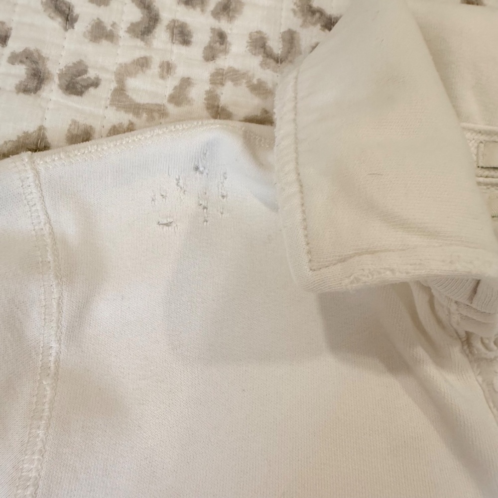 Abercrombie & Fitch Distressed 1/4 Zip Muscle Sweatshirt; White/Grey; Women's L - Picture 11 of 14